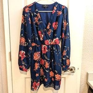 Lulu's Navy Blue Floral Wrap Dress